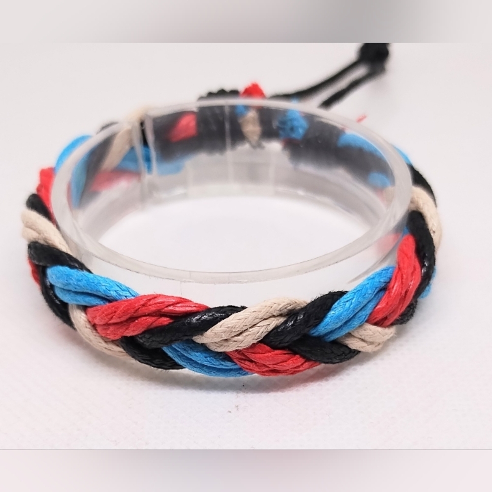 Men's Bracelet Leather Braided Red White Blue New Jewelry F93